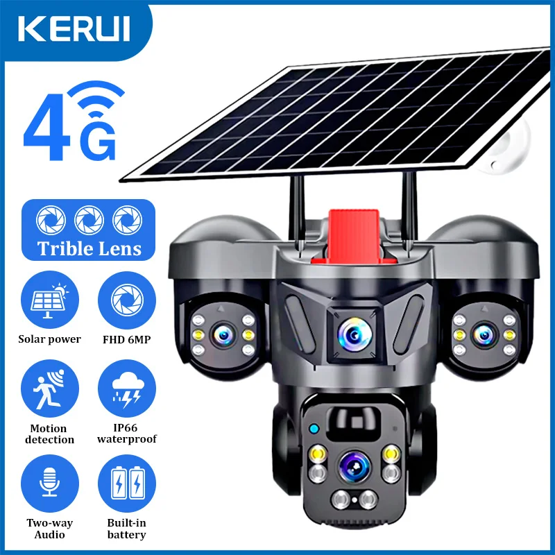 KERUI Outdoor PTZ 6MP 4G SIM W - Solar Panel Tilt Mount 评论和价格
